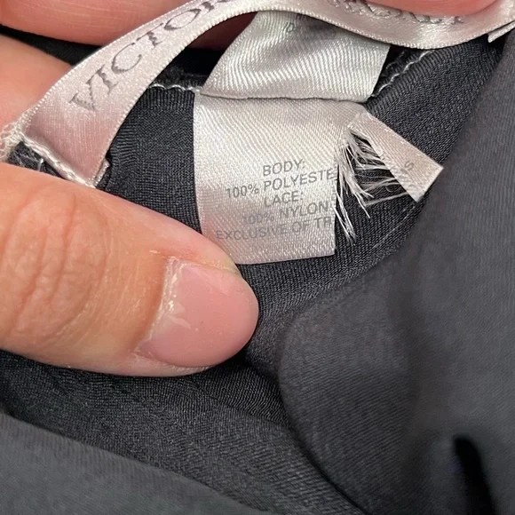 Victoria Secret Satin Pleated Baby Doll Romper Bodysuit‎ Lace Black Size L - Picture 7 of 7